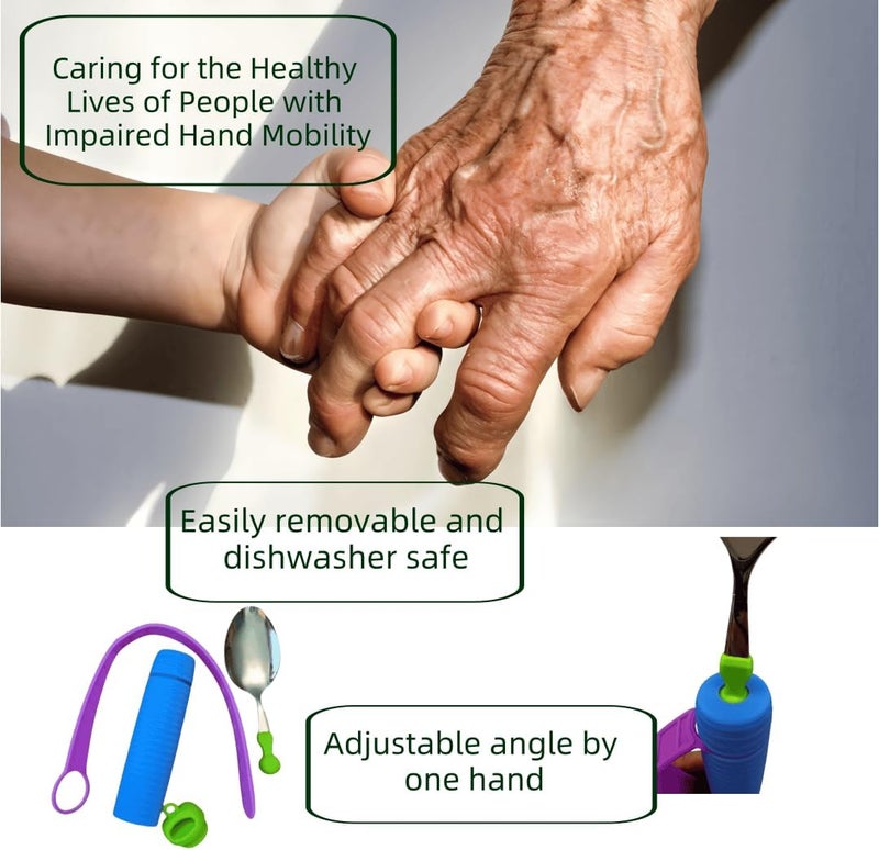 LUCKIEST MAP Bendable Adaptive Utensils Spoons Forks Set,Left and Right Handed, for Hand Tremors & Muscle Weakness,Arthritis,Stroke,Parkinson,360 Degree Rotation Weighted Rubber Strap,Eating & Drinking Aids - Image 4